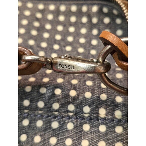 Fossil Dawson Polka Dot Crossbody Handbag Grayish Blue white Key-per canvas - Picture 4 of 12